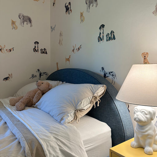 Dogs Mural by Anewall, dog wallpaper nursery, puppy mural kids room, dog breed wall mural, Corgi wallpaper, Bernese Mountain Dog wallpaper, puppy nursery mural, dog lover kids room wallpaper, animal mural nursery, puppy wall mural, boys nursery mural, girls nursery mural, gender neutral nursery mural, playroom dog mural, whimsical animal mural kids, dog themed nursery decor, vibrant kids room mural, animal lover nursery wallpaper, peel and stick dog mural, removable puppy wallpaper, renter friendly mural, d