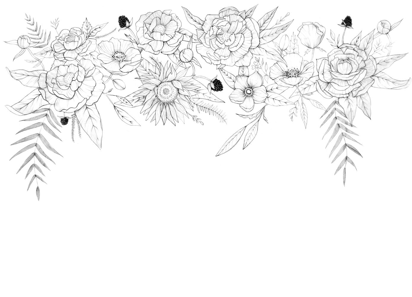 black and white floral sketch wall art
