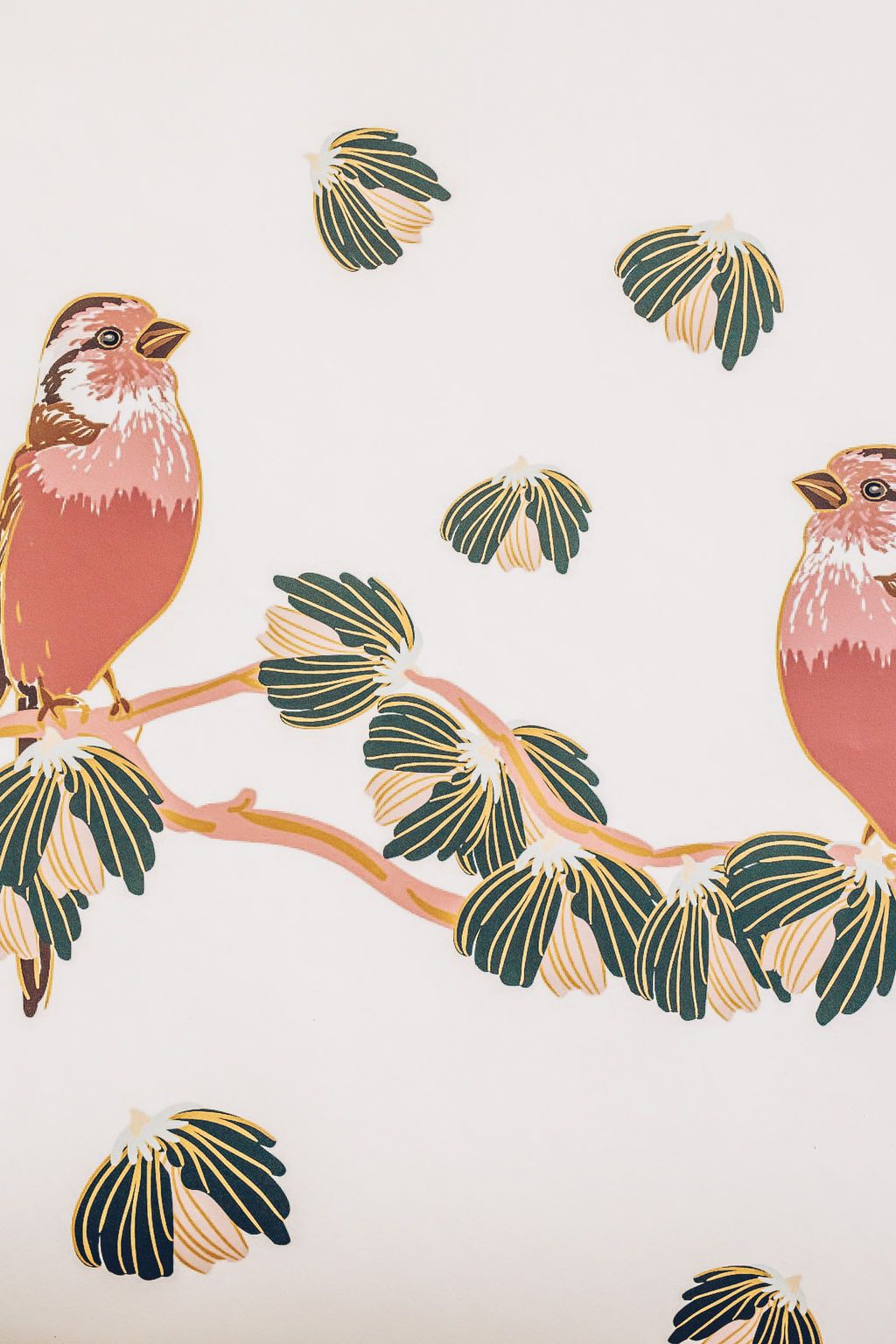 red birds on branches wallpaper