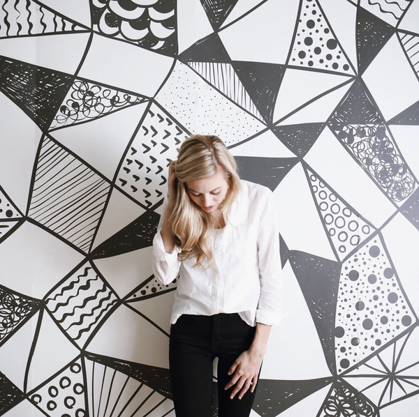 Geometric Shapes Wallpaper for Walls, Contemporary Black & White Mural