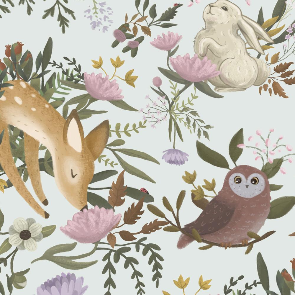 forest animals mural with white background