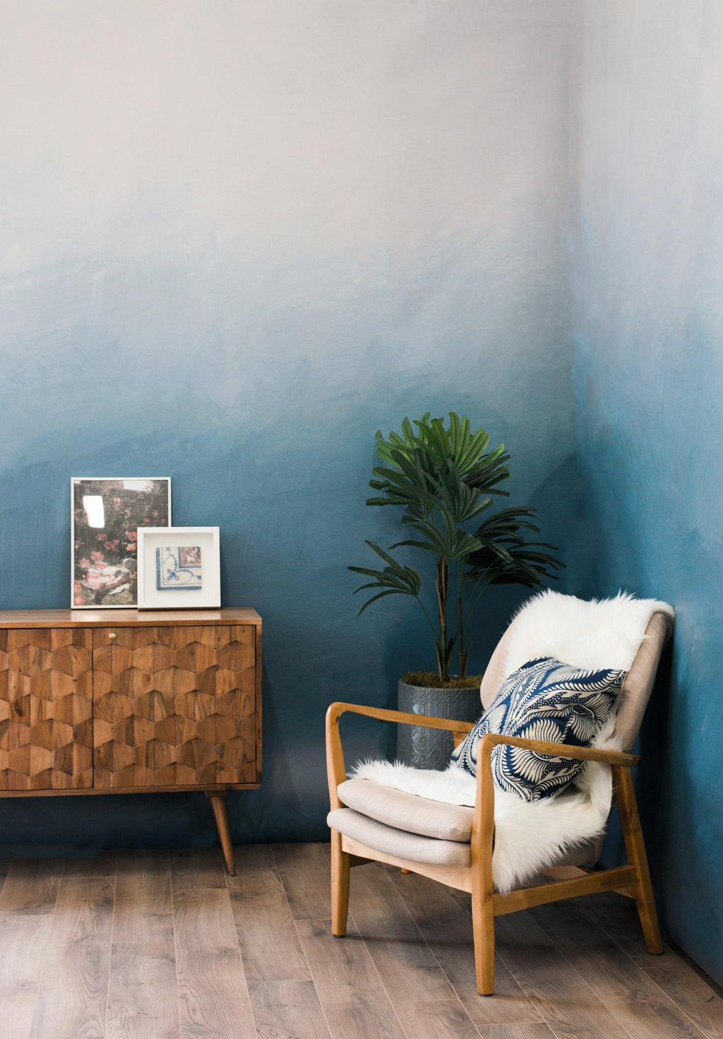 blue ombre mural