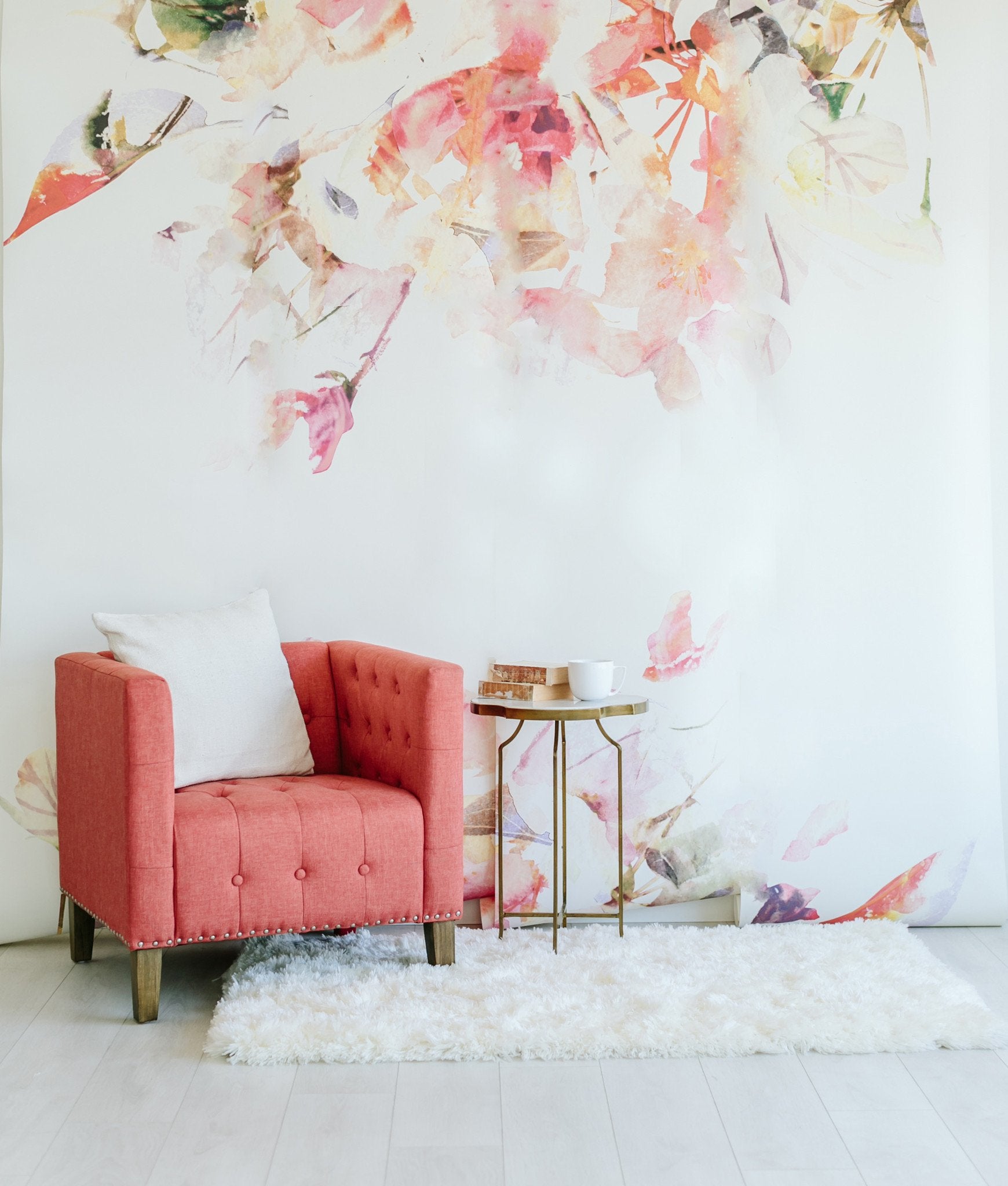 Pink Floral Wallpaper Mural
